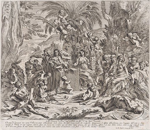 An allegory of painting, who as a child in the centre left draws on a tablet, surrounded by figures, many of whom are drawing