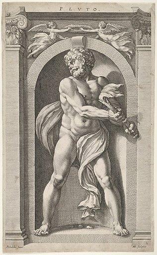 Pluto; on verso sketches of a figure, four heads, and a column