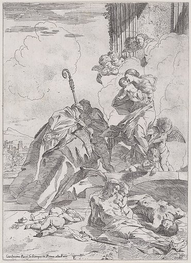 Three Luchese saints Sts Nicholas Tolentino, Nicholas of Bari interceding with the Virgin for the victims of the plague