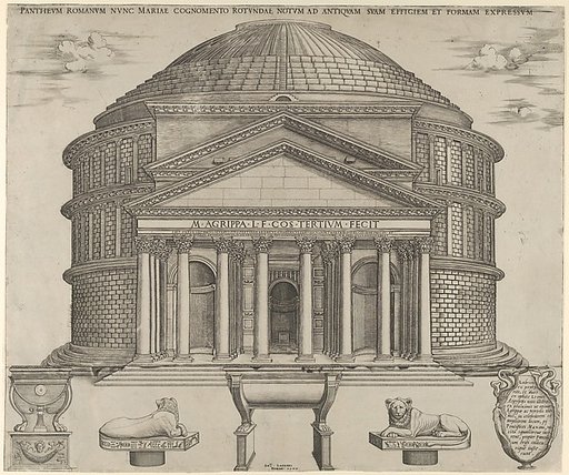Elevation of the Pantheon in Rome, reconstructed to its original form