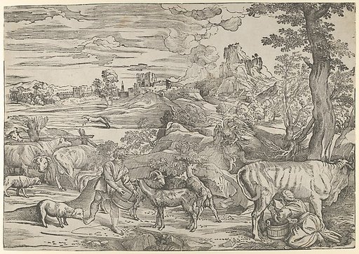 Landscape with a milkmaid at right and a boy at left
