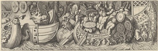 Plate 7: a battle taking place between men in boats