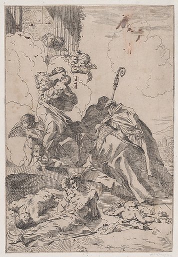 Three Lucchese saints Sts Nicholas Tolentino, Nicholas of Bari interceding with the Virgin for the victims of the plague