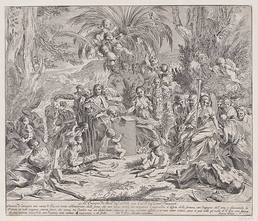 An allegory of painting, who as an child in the centre left draws on a tablet, surrounded by figures, many of whom are drawing