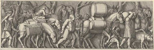 Plate 4: animals transporting goods being led by figures going to the right