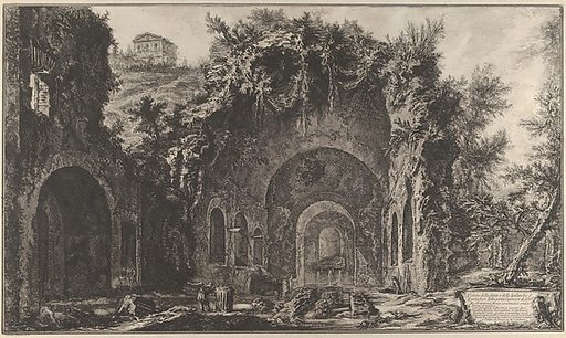 View of the fountainhead and the Grotto of Egiria outside the Porta Capena, from "Vedute di Roma"