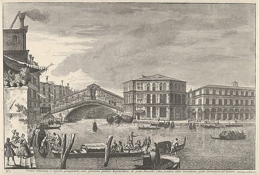 Plate 9: The bridge and market of the Rialto, Venice, from "Views of Venice" (Magnificentiores Selectioresque Urbis Venetiarum Prospectus)