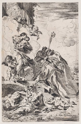 Three Lucchese saints Sts Nicholas Tolentino, Nicholas of Bari interceding with the Virgin for the victims of the plague
