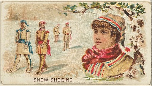 Snowshoeing, from the Games and Sports series (N165) for Old Judge Cigarettes
