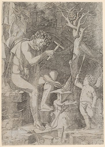 Vulcan seated forging Cupid's wing