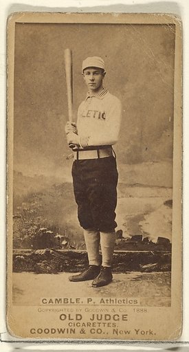 Gamble, Pitcher, Philadelphia Athletics, from the Old Judge series (N172) for Old Judge Cigarettes