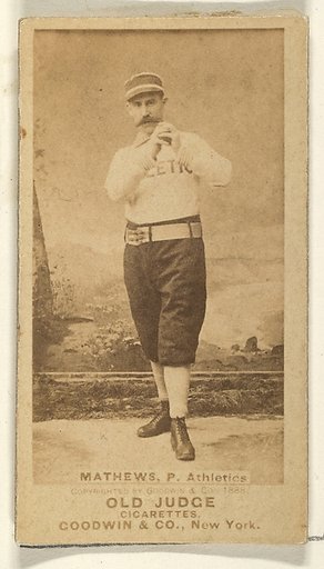 Mathews, Pitcher, Philadelphia Athletics, from the Old Judge series (N172) for Old Judge Cigarettes