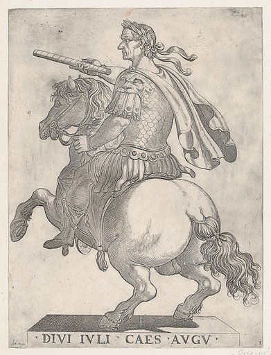 Plate 1: Emperor Julius Caesar on Horseback, from "The First Twelve Roman Caesars"