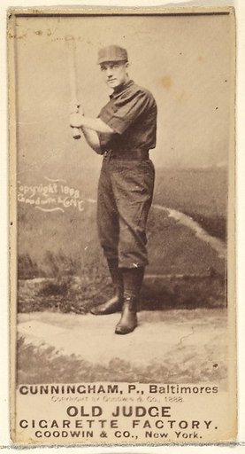 Cunningham, Pitcher, Baltimore Orioles, from the Old Judge series (N172) for Old Judge Cigarettes