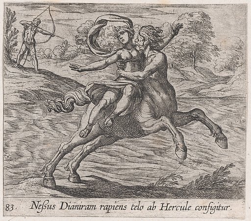 Plate 83: Nessus Attempting to Take Dejanera from Hercules (Neßus Dianiram rapiens telo ab Hercule configitur), from Ovid's 'Metamorphoses'