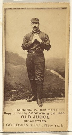 Harkins, Pitcher, Baltimore Orioles, from the Old Judge series (N172) for Old Judge Cigarettes
