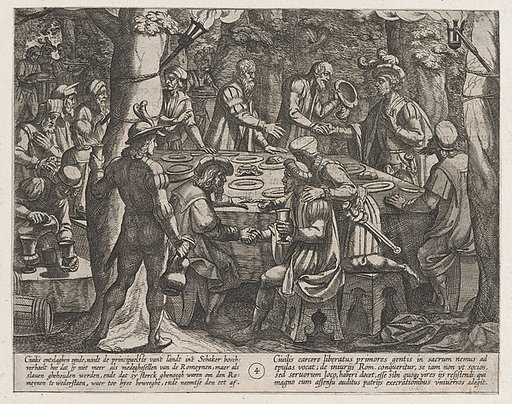 Plate 4: Civilis tells the Dutch Elders that They are Being Treated Like Slaves by the Romans, from "The War of the Romans Against the Batavians" (Romanorvm et Batavorvm societas)