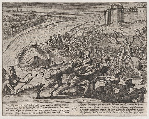 Plate 12: Pulling a Vessel Loaded with Grain to Shore, from "The War of the Romans Against the Batavians" (Romanorvm et Batavorvm societas)