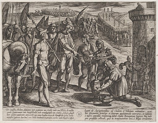 Plate 21: Envoys from Cologne Bring Presents to Civilis, from "The War of the Romans Against the Batavians" (Romanorvm et Batavorvm societas)