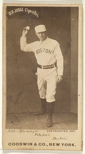 Stemmyer, Pitcher, Boston, from the Old Judge series (N172) for Old Judge Cigarettes