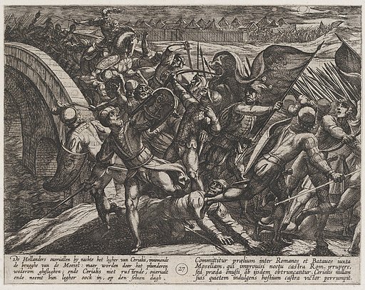 Plate 27: The Dutch During a Surprise Attack of the Roman Camp on the Moselle, from "The War of the Romans Against the Batavians" (Romanorvm et Batavorvm societas)