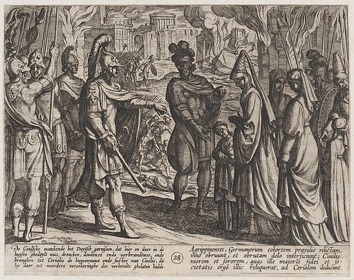 Plate 28: Cologne Troops Bring Civilis' Wife and Sister to Cerialis, from "The War of the Romans Against the Batavians" (Romanorvm et Batavorvm societas)