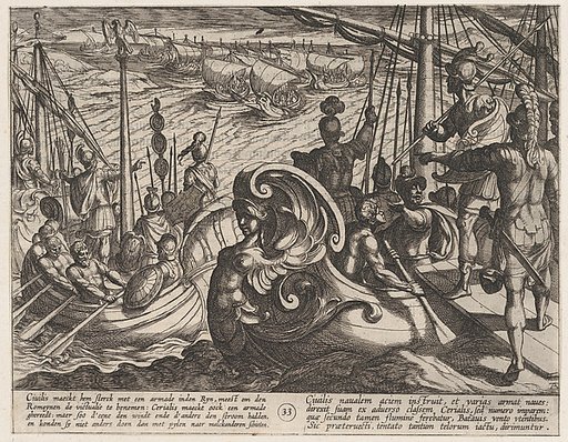 Plate 33: Dutch and Roman Flotillas on the Rhine, from "The War of the Romans Against the Batavians" (Romanorvm et Batavorvm societas)