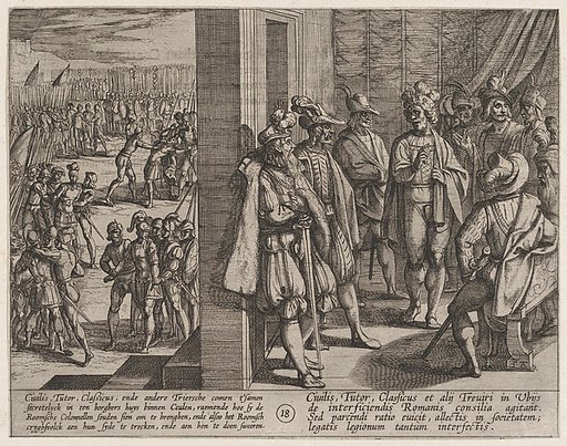 Plate 18: Secret Meeting of Civilis with Other Leaders from Trier, from "The War of the Romans Against the Batavians" (Romanorvm et Batavorvm societas)