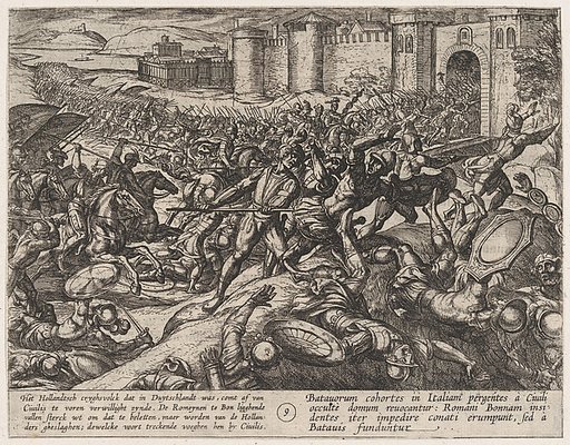 Plate 9: The Romans Defeated by the Dutch Troops at Bonna, from "The War of the Romans Against the Batavians" (Romanorvm et Batavorvm societas)