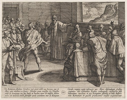 Plate 23: Conference on What Steps to Take Upon the Romans' New Troops Approaching Across the Alps, from "The War of the Romans Against the Batavians" (Romanorvm et Batavorvm societas)