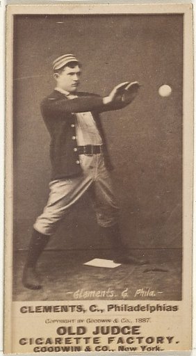 John J. "Jack" Clements, Catcher, Philadelphia, from the Old Judge series (N172) for Old Judge Cigarettes