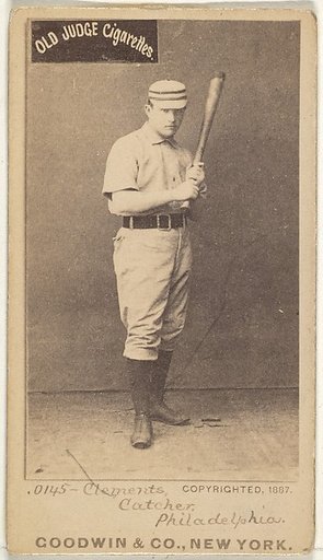 John J. "Jack" Clements, Catcher, Philadelphia, from the Old Judge series (N172) for Old Judge Cigarettes
