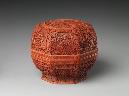 Octagonal box with scene of immortals