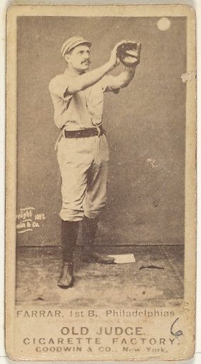Sidney Douglas Farrar, 1st Base, Philadelphia, from the Old Judge series (N172) for Old Judge Cigarettes