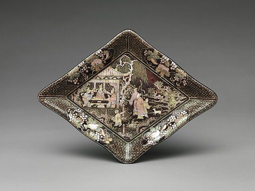 Lozenge-Shaped Dish with Garden Scene