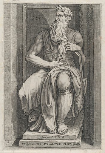 Moses, after the sculpture by Michelangelo, from "Speculum Romanae Magnificentiae"