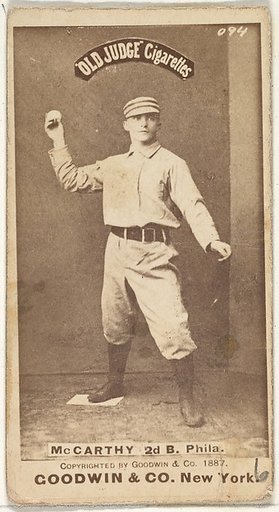 Thomas Francis Michael "Tommy" McCarthy, 2nd Base, Philadelphia, from the Old Judge series (N172) for Old Judge Cigarettes