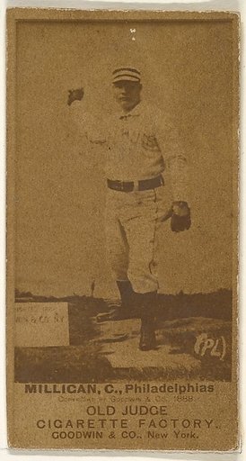 John "Jocko" Milligan, Catcher, Philadelphia, from the Old Judge series (N172) for Old Judge Cigarettes