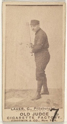 Chuck Lauer, Catcher, Pittsburgh, from the Old Judge series (N172) for Old Judge Cigarettes