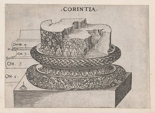 Corinthian base, from "Speculum Romanae Magnificentiae"
