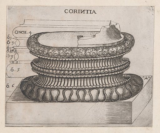 Corinthian base, from "Speculum Romanae Magnificentiae"