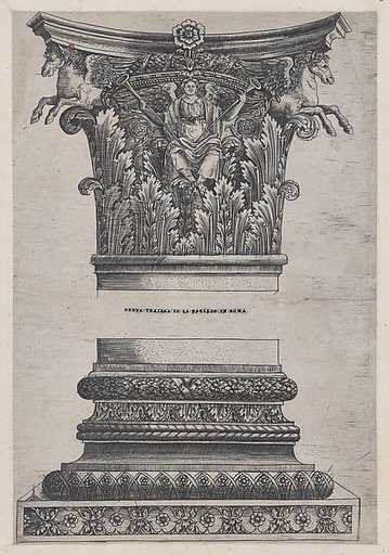 Pegasus capital from the Temple of Mars Ultor and decorated base, from "Speculum Romanae Magnificentiae"
