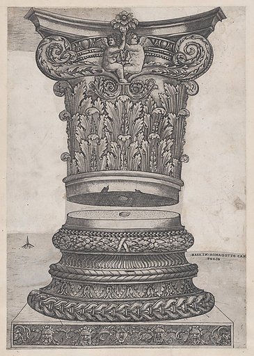 Decorated capital and base, from "Speculum Romanae Magnificentiae"