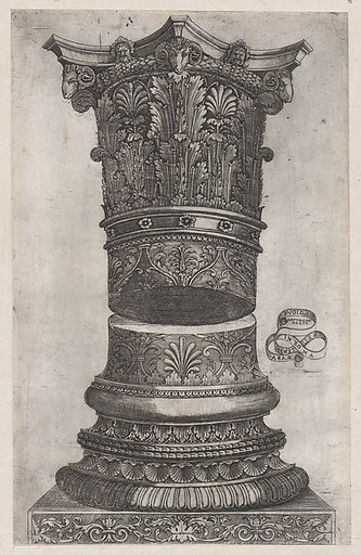 Decorated capital and base in the Temple of Jupiter, Rome, from "Speculum Romanae Magnificentiae"