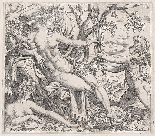 A Putto Presenting Grain to Ceres, from "Speculum Romanae Magnificentiae"
