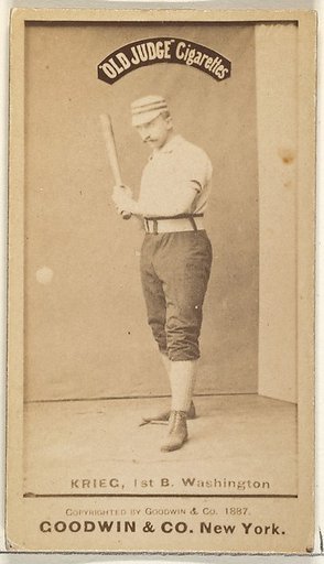 William "Bill" Frederick Krieg, 1st Base, Washington Nationals, from the Old Judge series (N172) for Old Judge Cigarettes