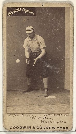 William "Bill" Frederick Krieg, 1st Base, Washington Nationals, from the Old Judge series (N172) for Old Judge Cigarettes
