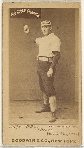 Henry Francis "Hank" O'Day, Pitcher, Washington Nationals, from the Old Judge series (N172) for Old Judge Cigarettes