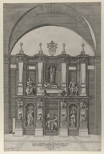Sepulchre of Julius II, from "Speculum Romanae Magnificentiae"