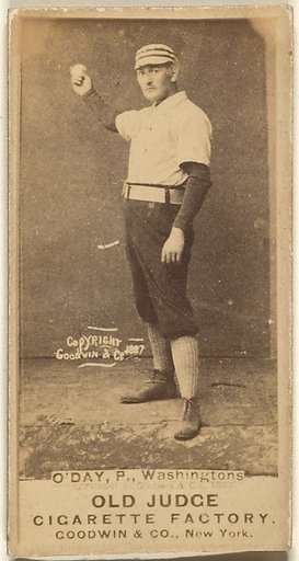 Henry Francis "Hank" O'Day, Pitcher, Washington Nationals, from the Old Judge series (N172) for Old Judge Cigarettes